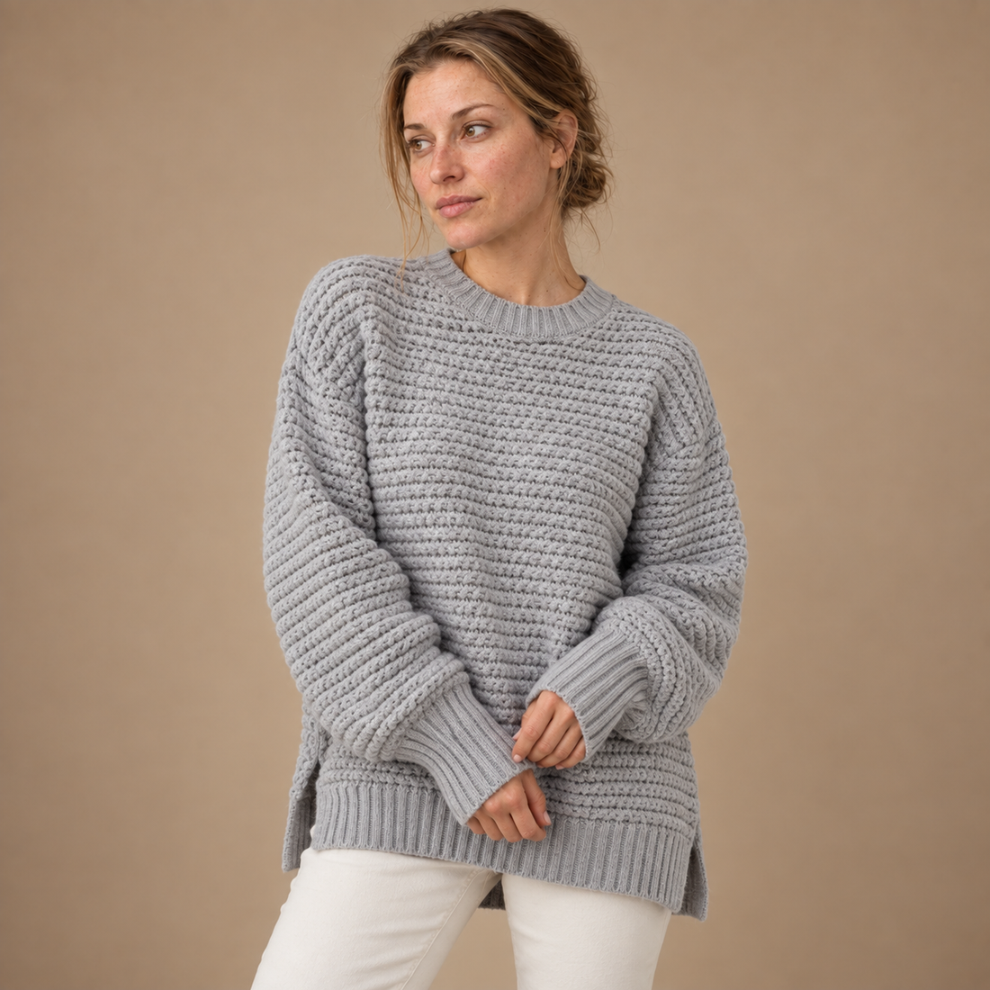 Varm rullekravesweater til dame