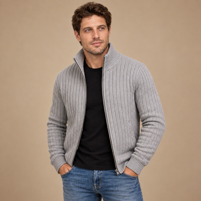 Herrecardigan i ribstrik