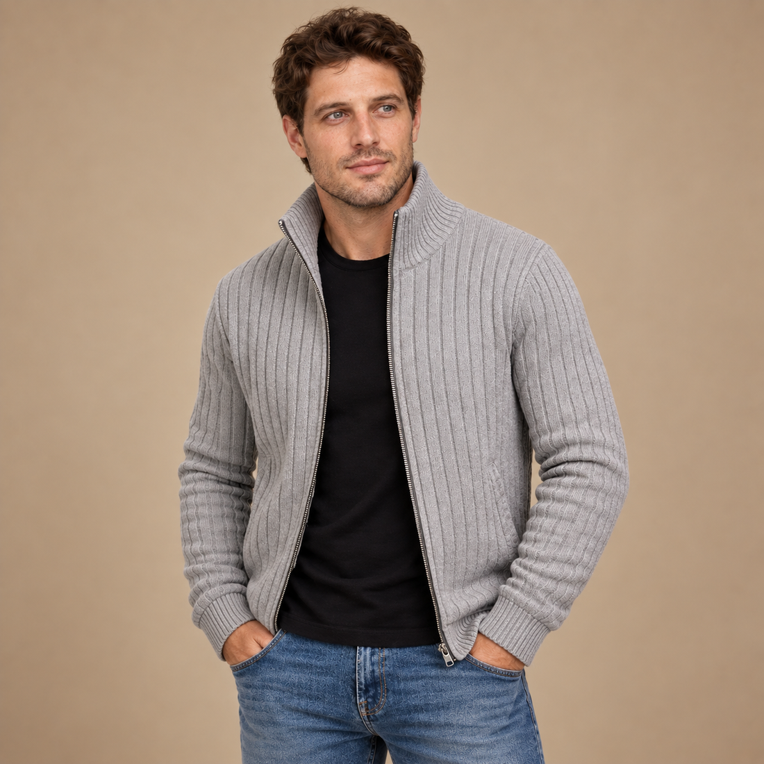 Herrecardigan i ribstrik