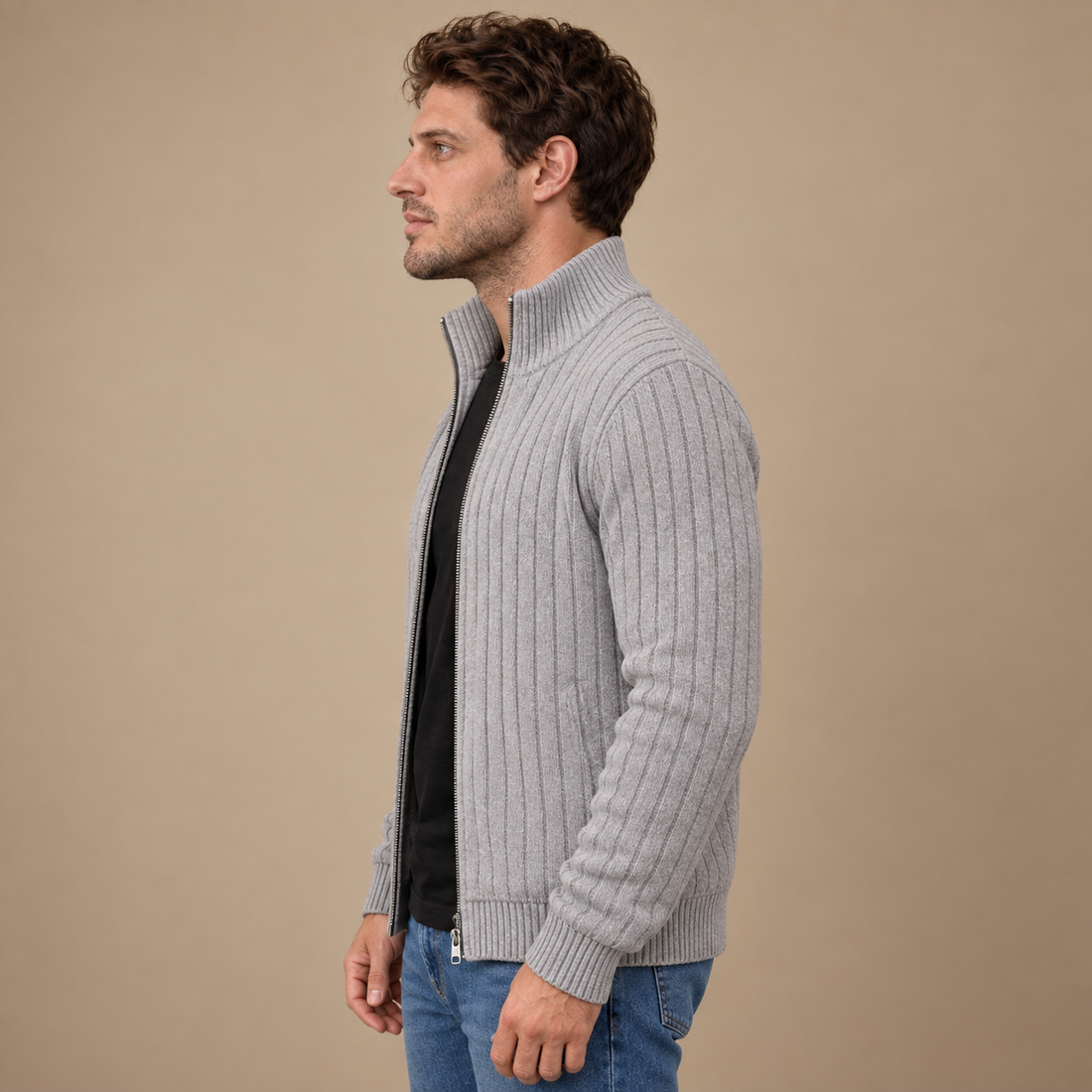 Herrecardigan i ribstrik