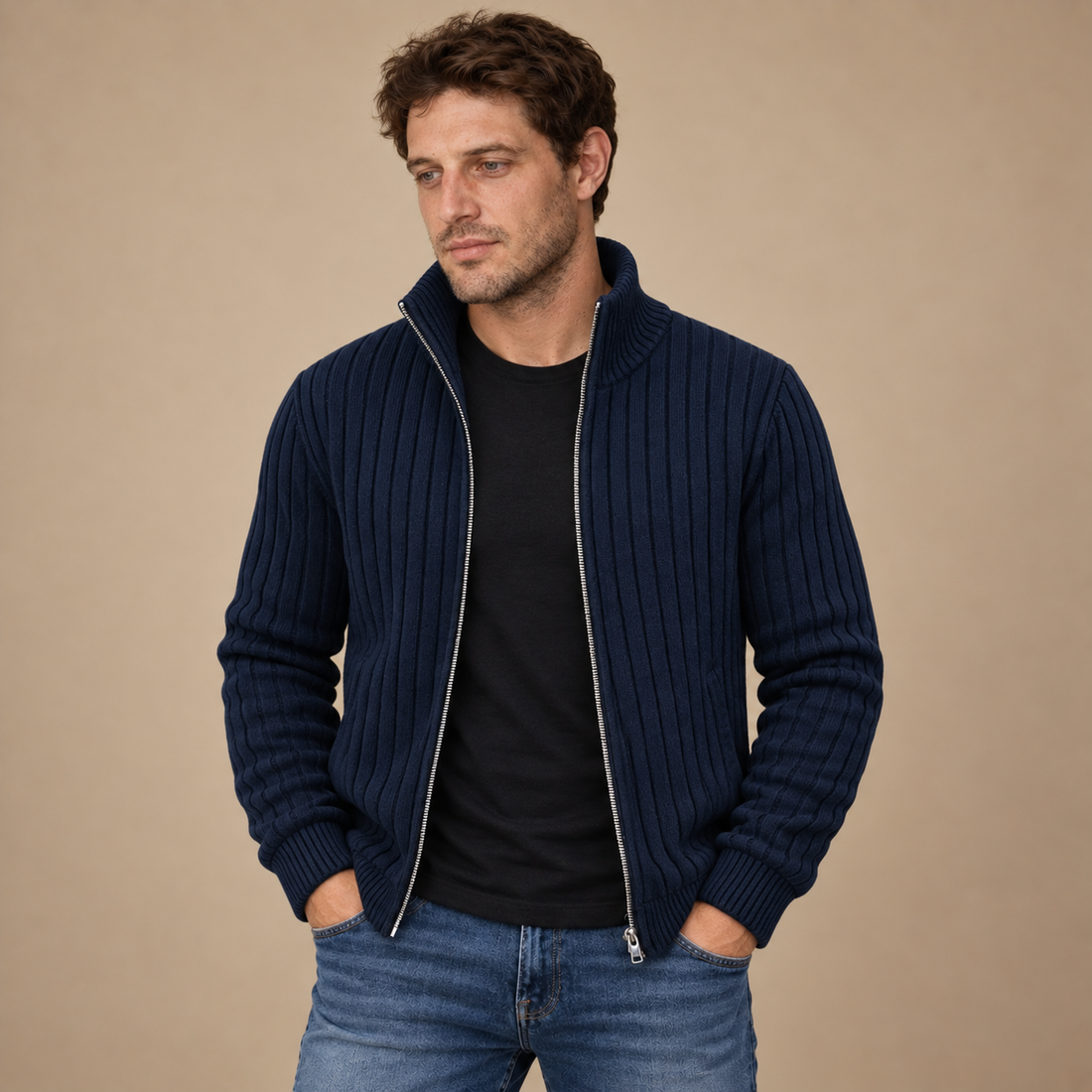 Herrecardigan i ribstrik