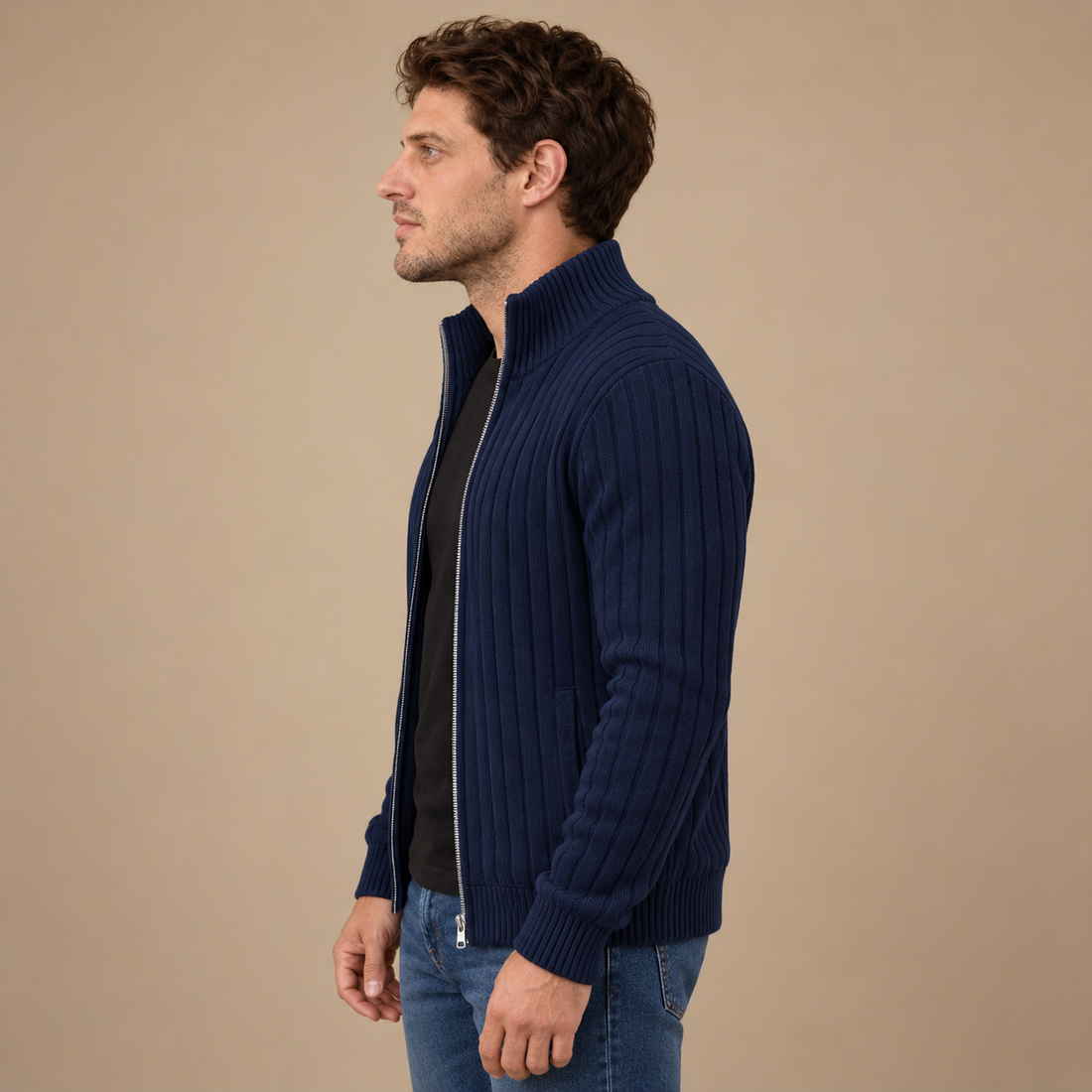 Herrecardigan i ribstrik