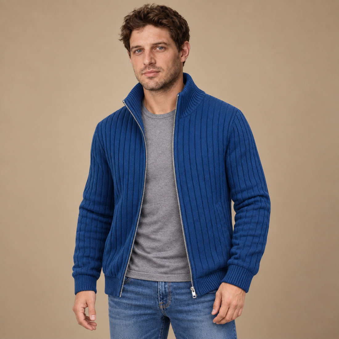 Herrecardigan i ribstrik