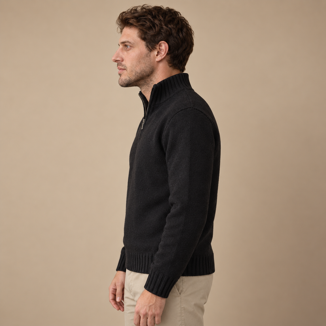Herresweater med halv lynlås i slim fit