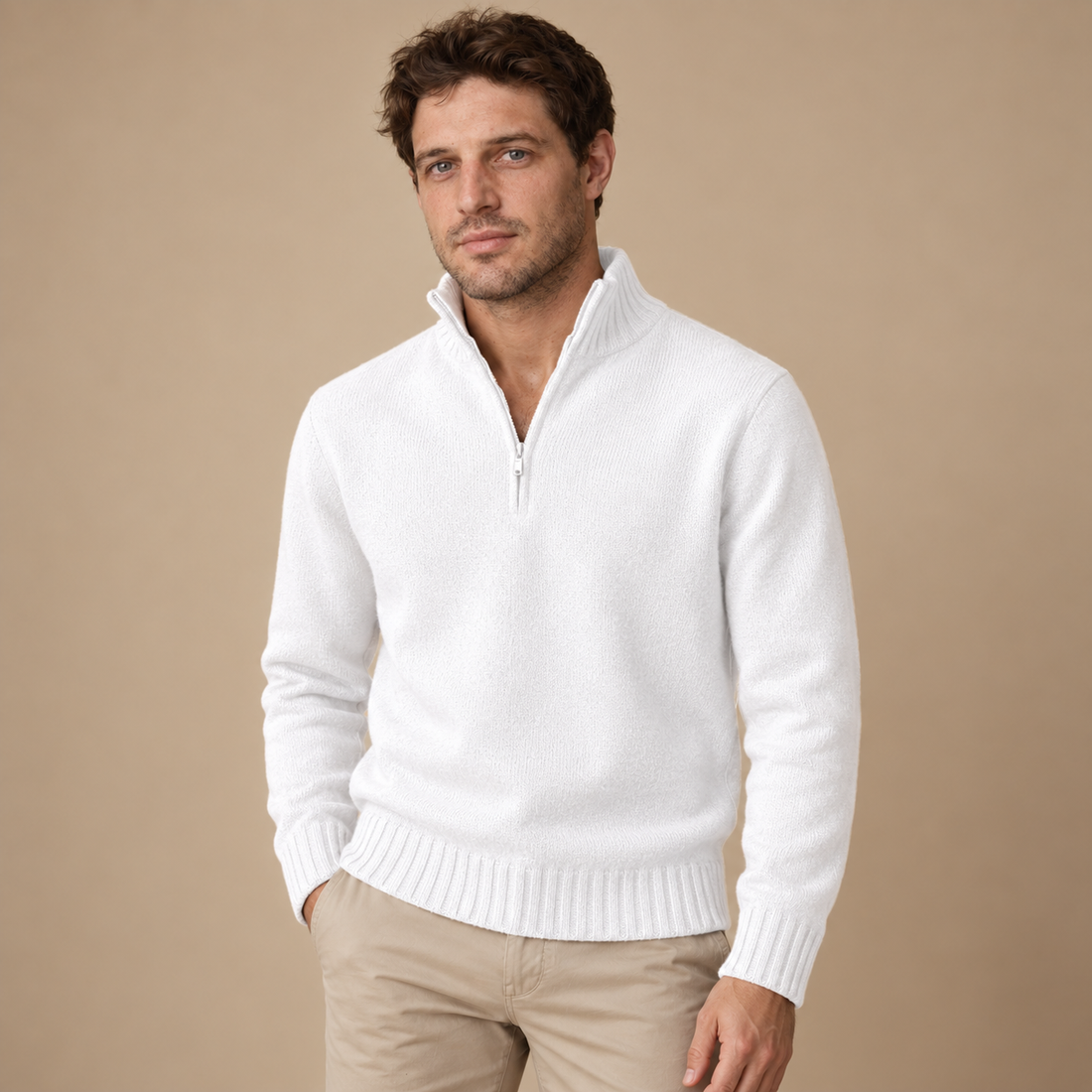 Herresweater med halv lynlås i slim fit