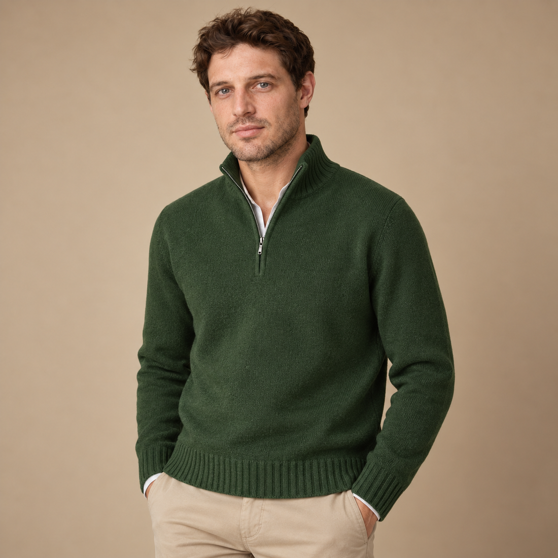 Herresweater med halv lynlås i slim fit