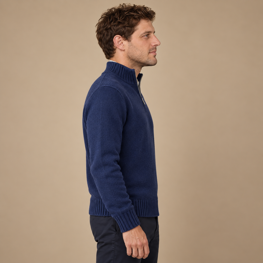 Herresweater med halv lynlås i slim fit