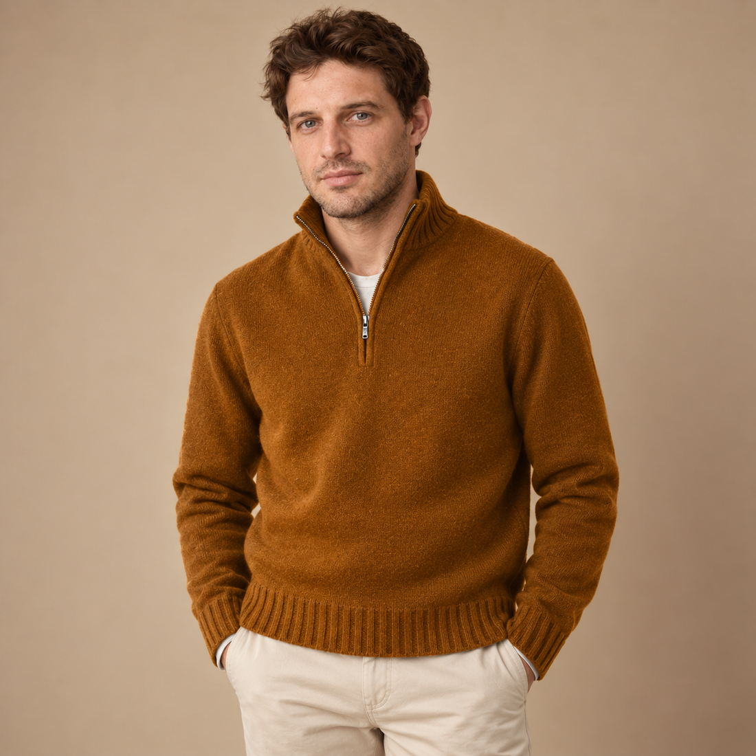 Herresweater med halv lynlås i slim fit