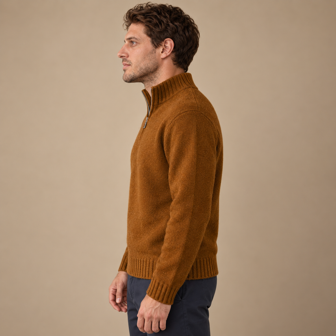 Herresweater med halv lynlås i slim fit