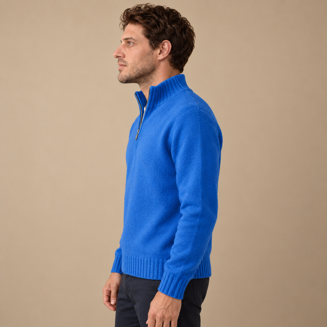 Herresweater med halv lynlås i slim fit