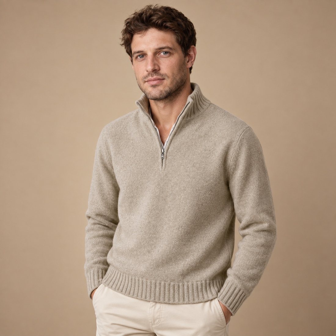 Herresweater med halv lynlås i slim fit