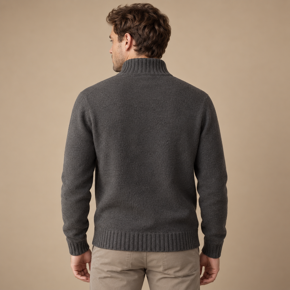 Herresweater med halv lynlås i slim fit