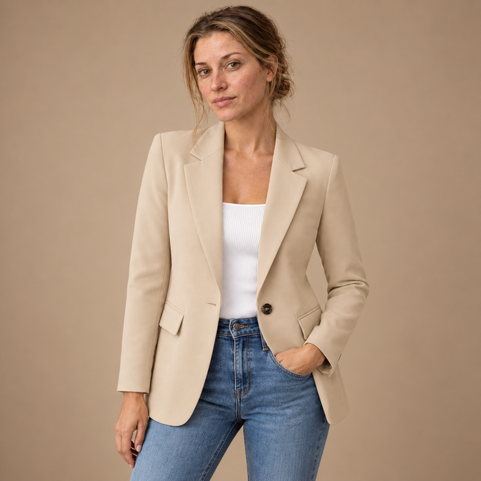 Taljeret blazer til dame med revers og klaplommer