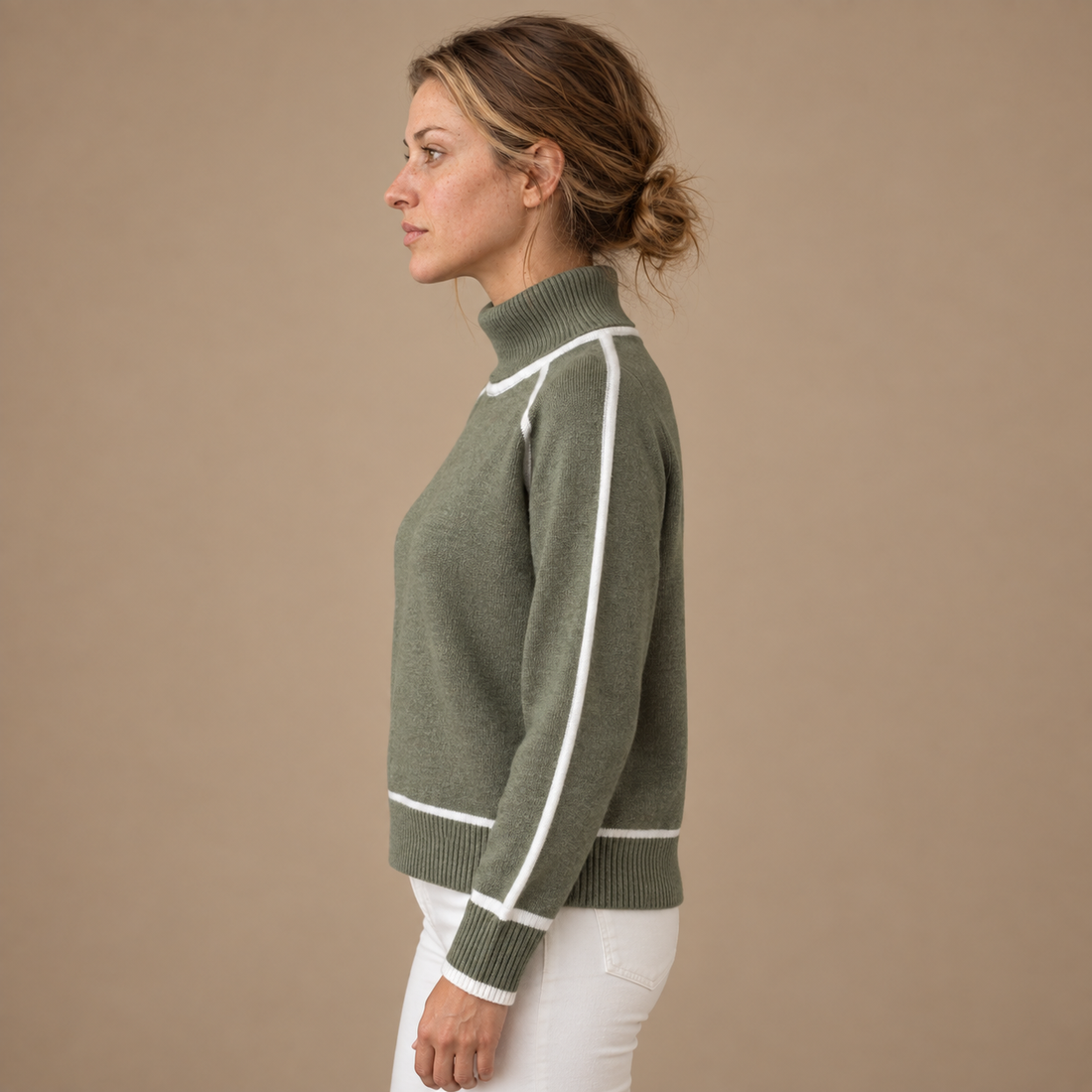 Grøn rullekravesweater til dame