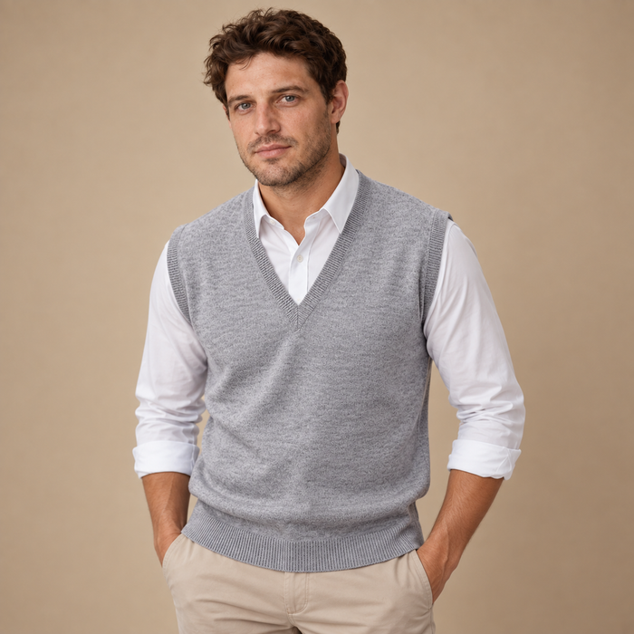 Finstrikket herresweater med V-hals