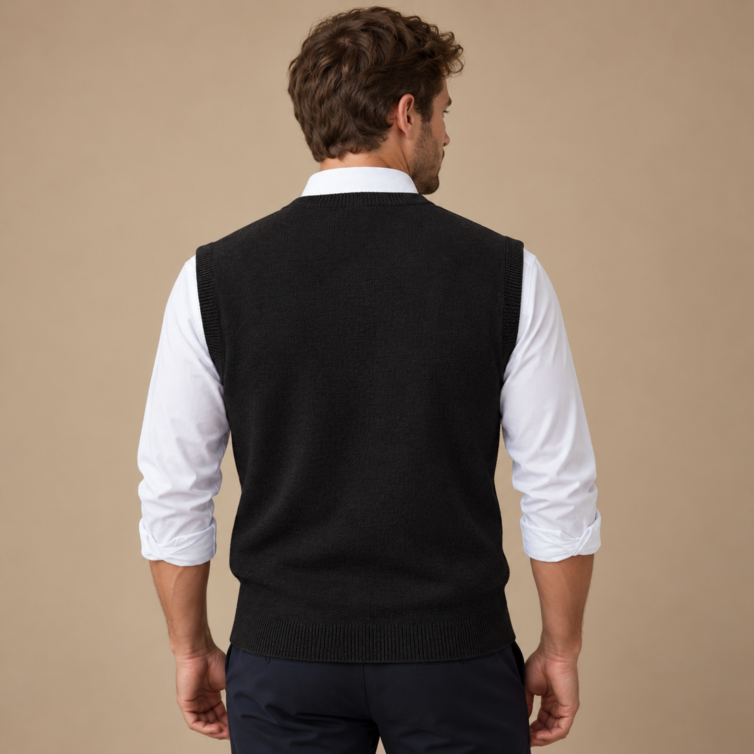 Finstrikket herresweater med V-hals