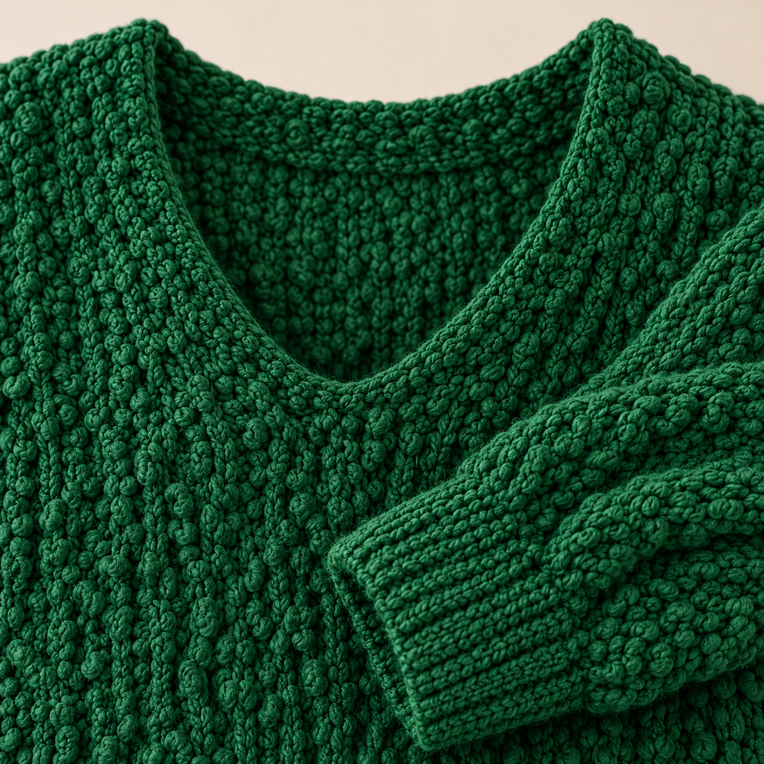 Hæklet sweater til dame med dyb V-hals