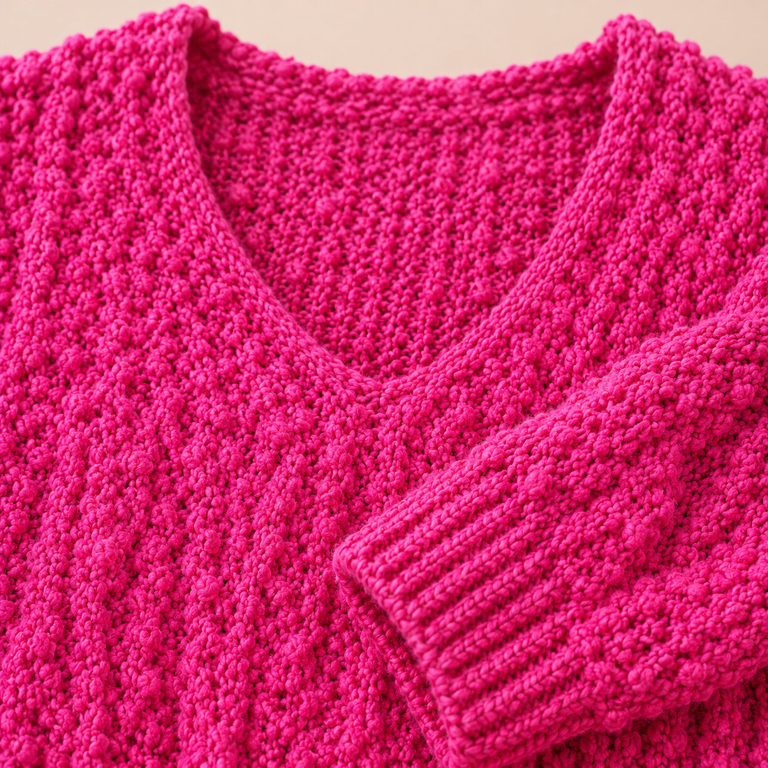 Hæklet sweater til dame med dyb V-hals