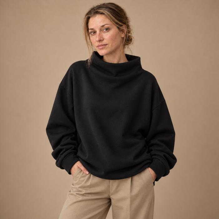Oversized sweatshirt til dame med høj krave