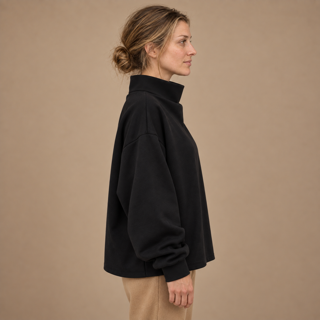 Oversized sweatshirt til dame med høj krave