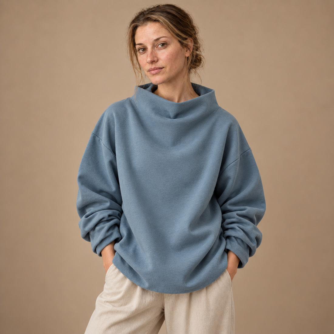 Oversized sweatshirt til dame med høj krave