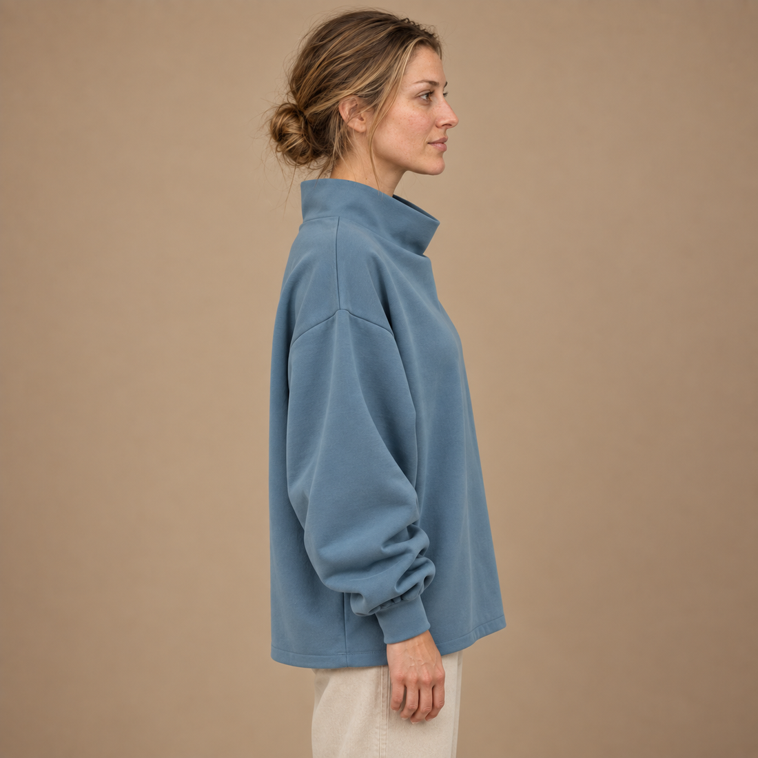 Oversized sweatshirt til dame med høj krave