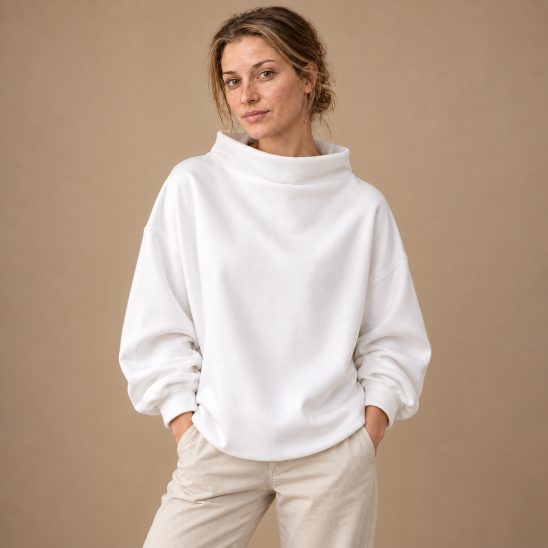 Oversized sweatshirt til dame med høj krave