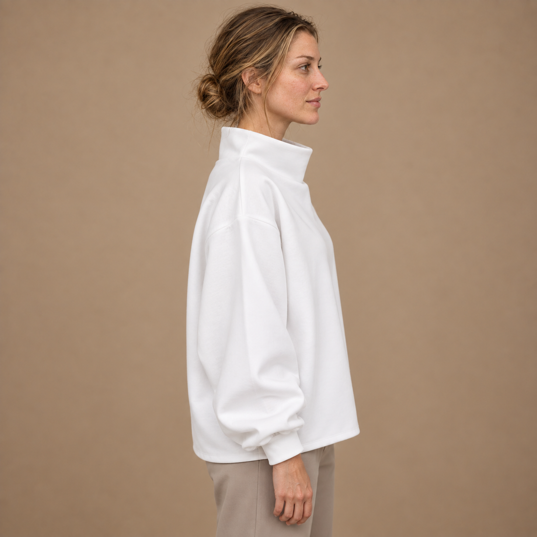 Oversized sweatshirt til dame med høj krave