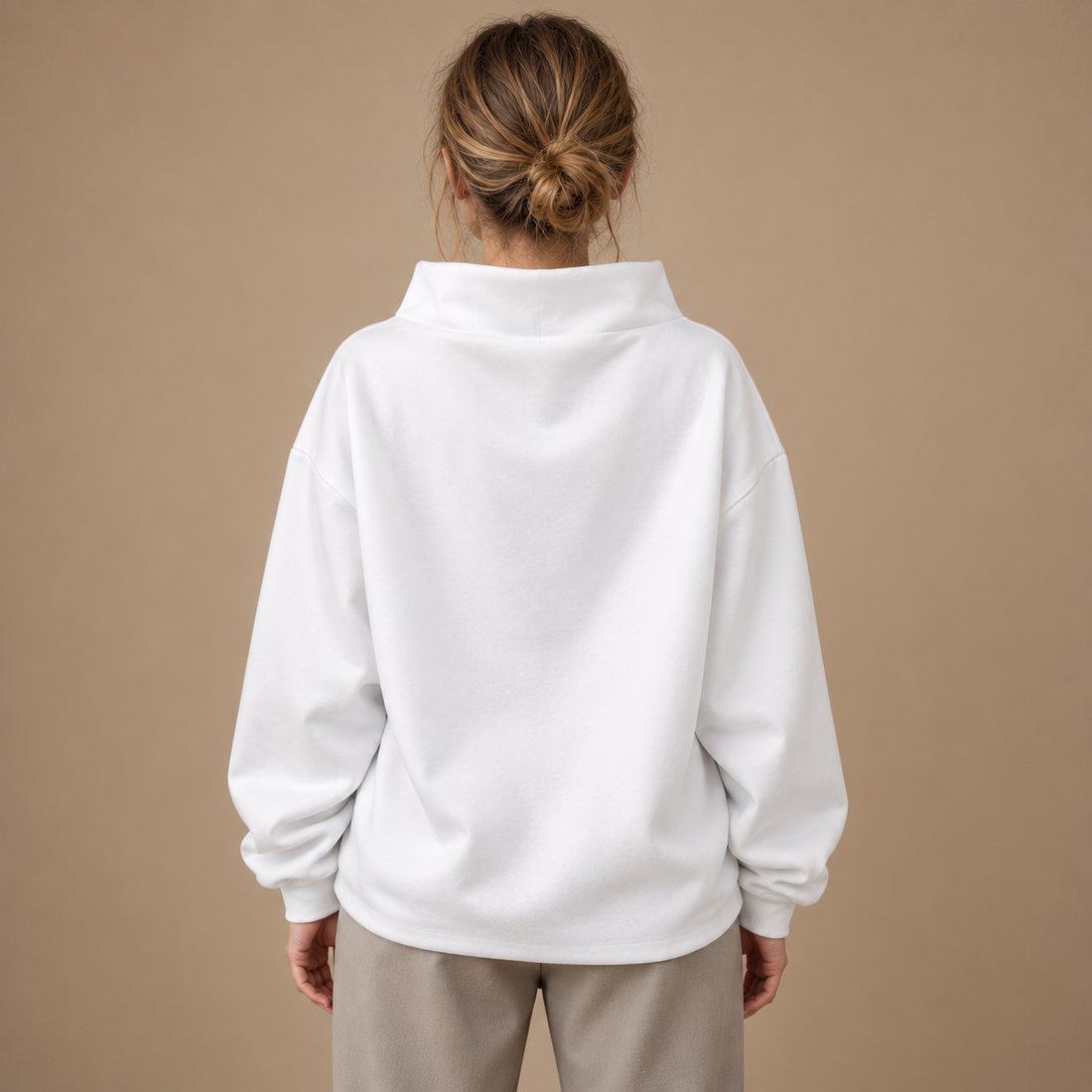 Oversized sweatshirt til dame med høj krave