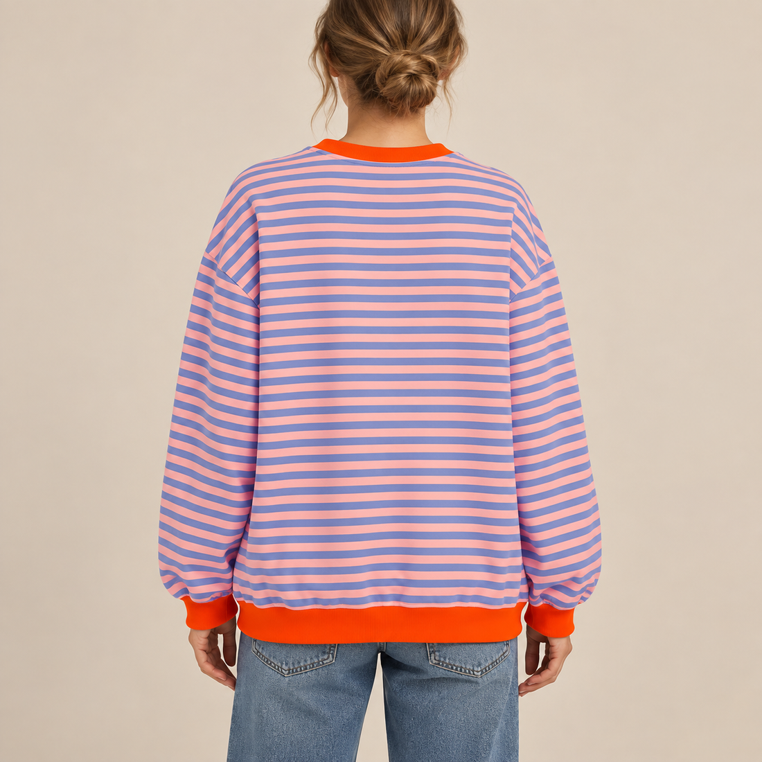 Sweatshirt til dame med striber og kontrastkanter