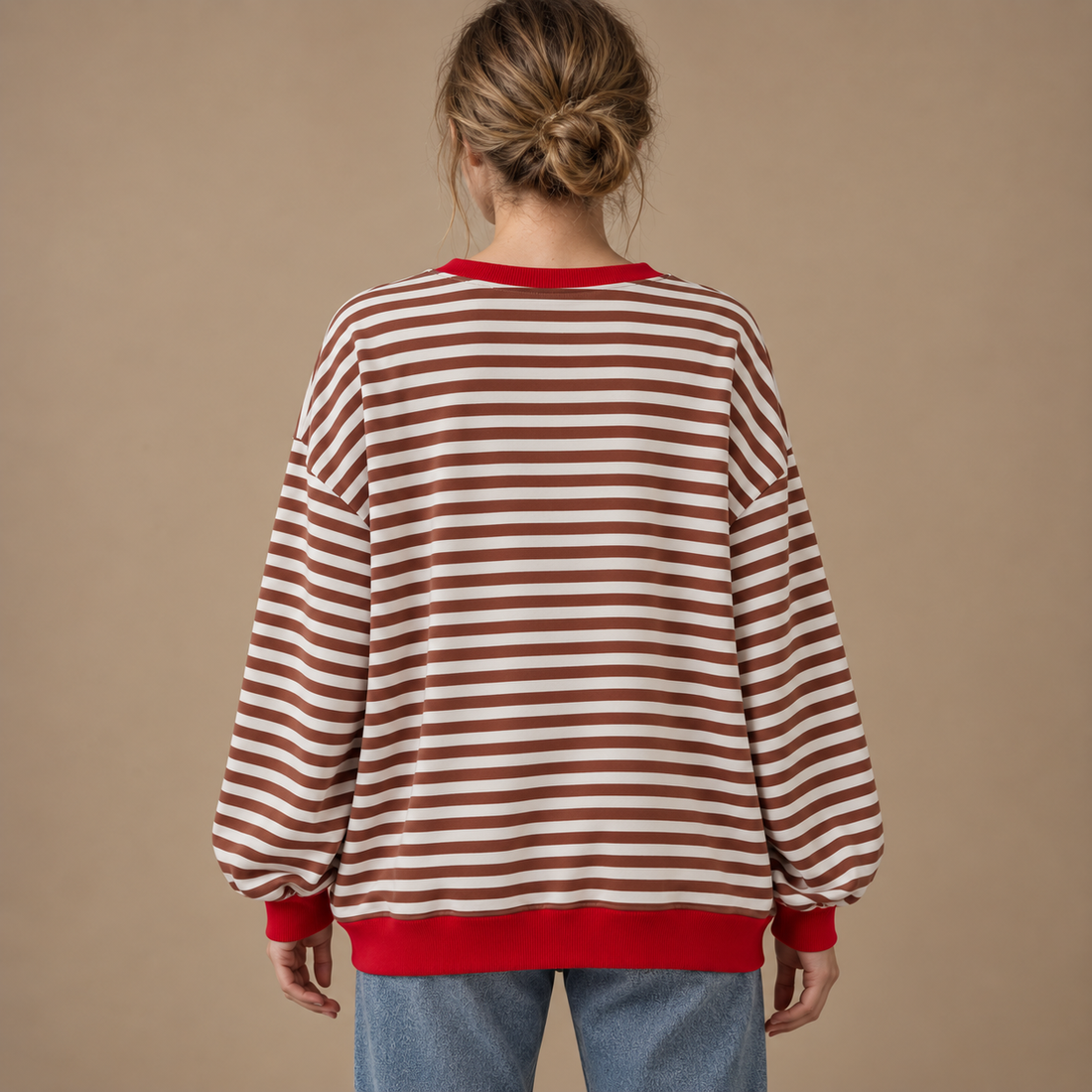 Sweatshirt til dame med striber og kontrastkanter