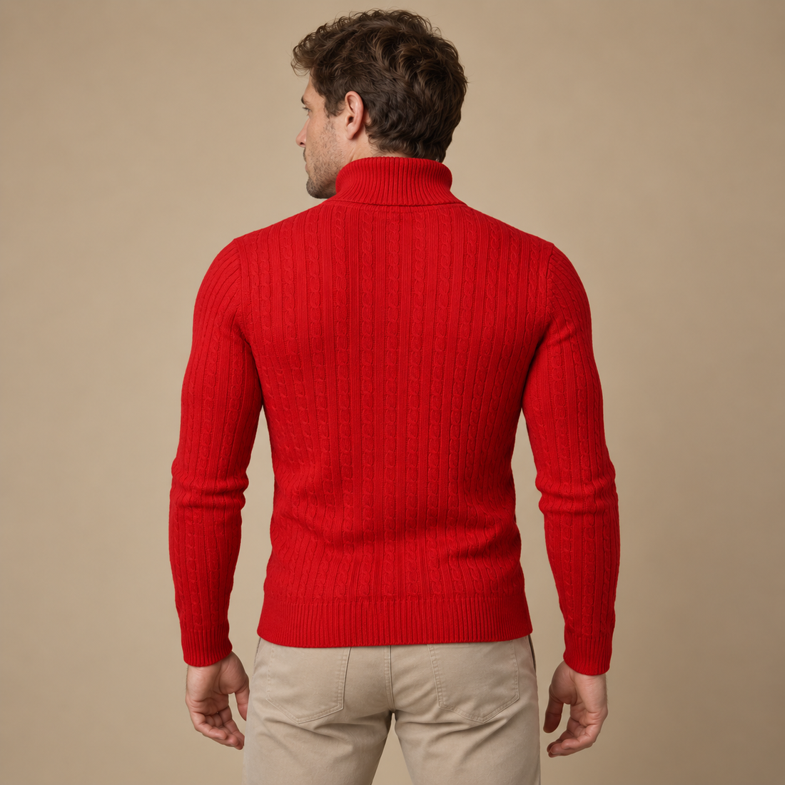 Rullekravesweater til herre i kabelstrik