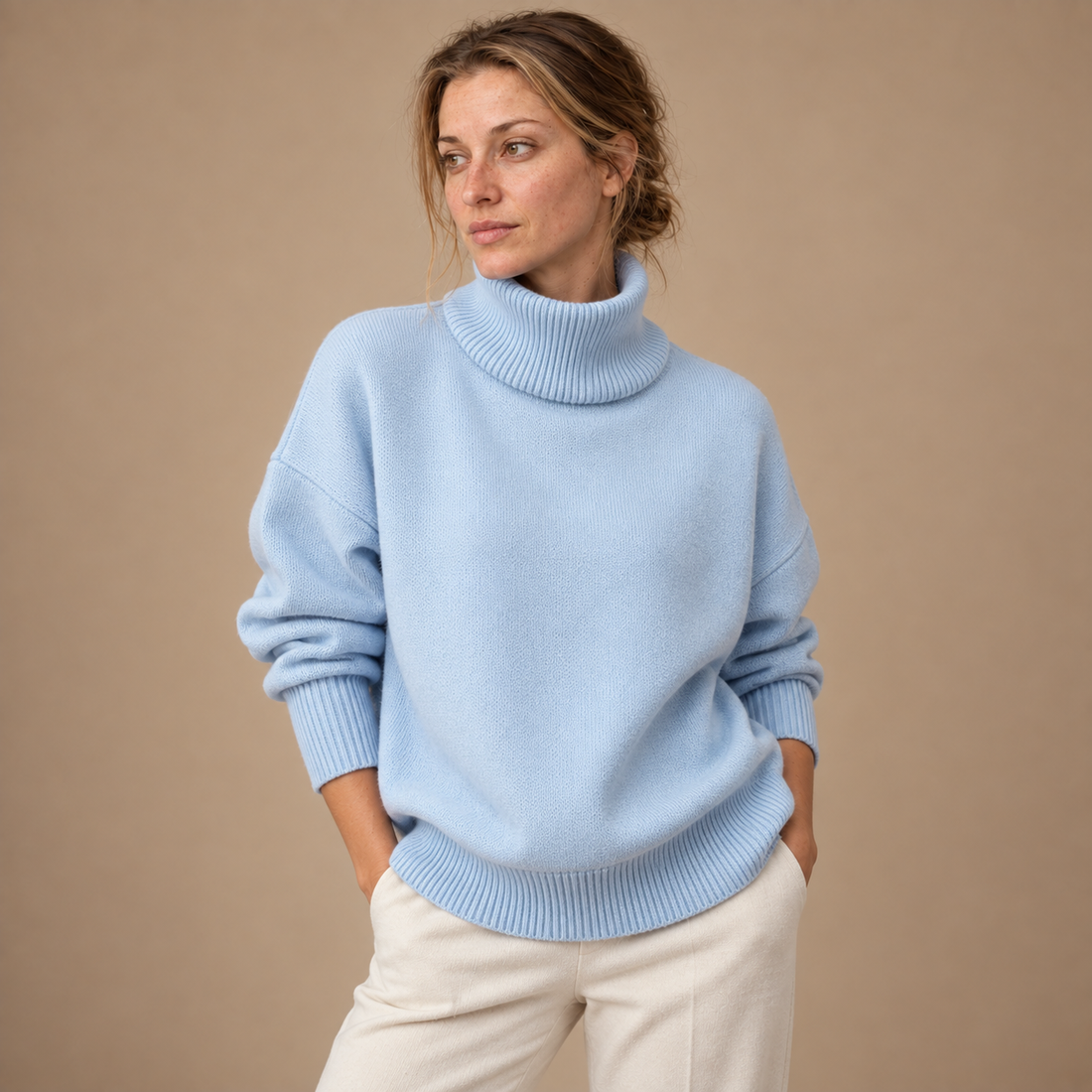 Rullekravesweater til dame med slank pasform