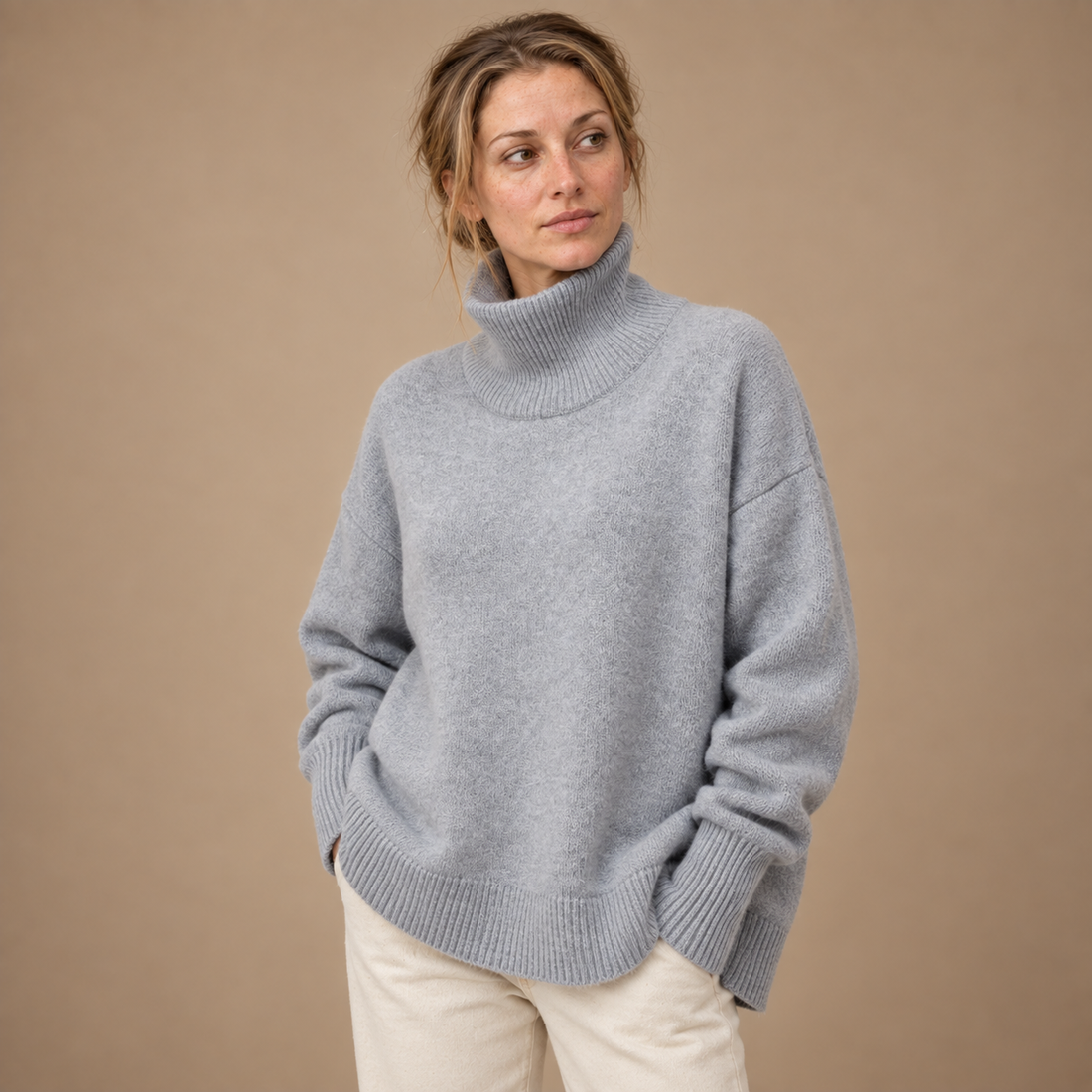 Rullekravesweater til dame med slank pasform