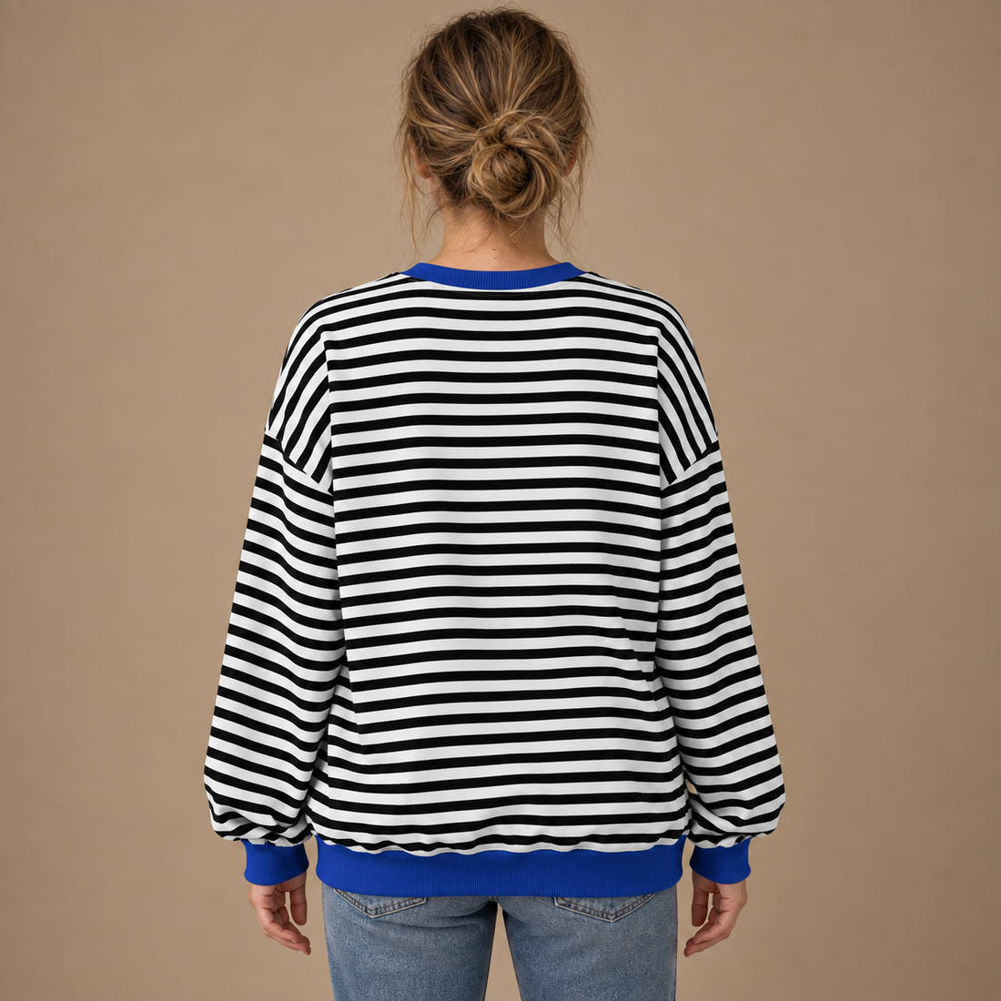 Oversized sweatshirt til dame med retrostriber