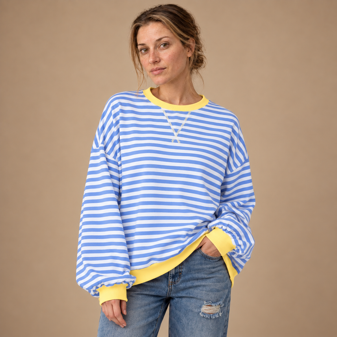 Oversized sweatshirt til dame med retrostriber