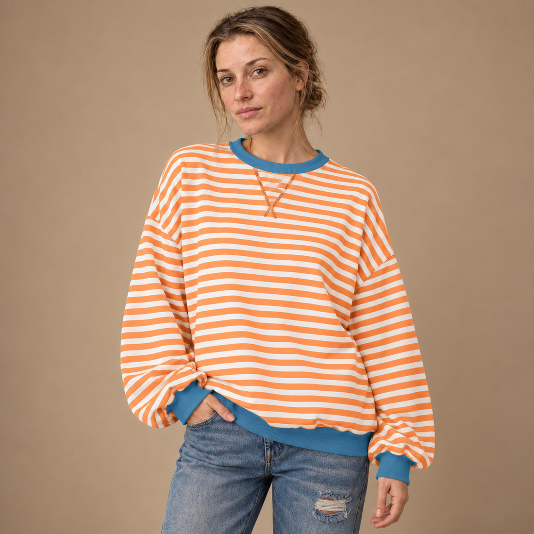 Oversized sweatshirt til dame med retrostriber