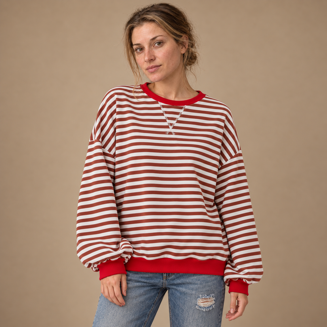 Oversized sweatshirt til dame med retrostriber