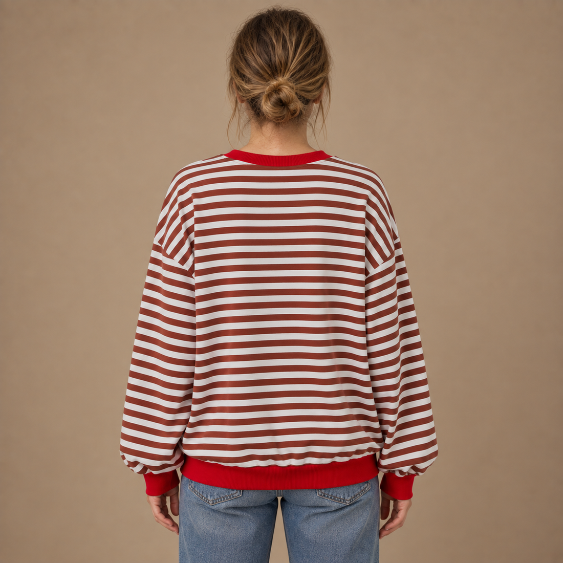 Oversized sweatshirt til dame med retrostriber