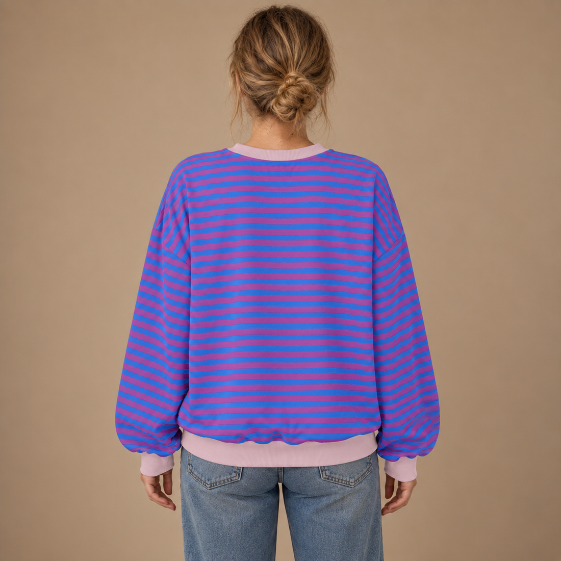 Oversized sweatshirt til dame med retrostriber