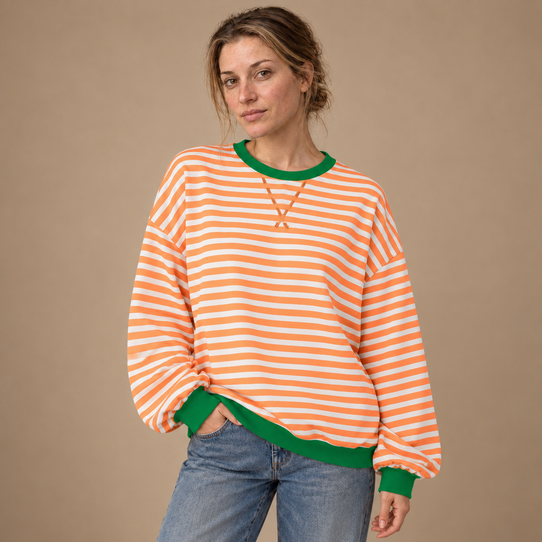 Oversized sweatshirt til dame med retrostriber