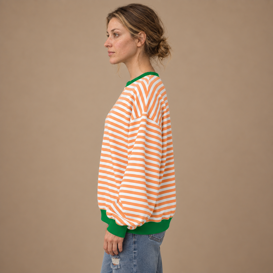 Oversized sweatshirt til dame med retrostriber