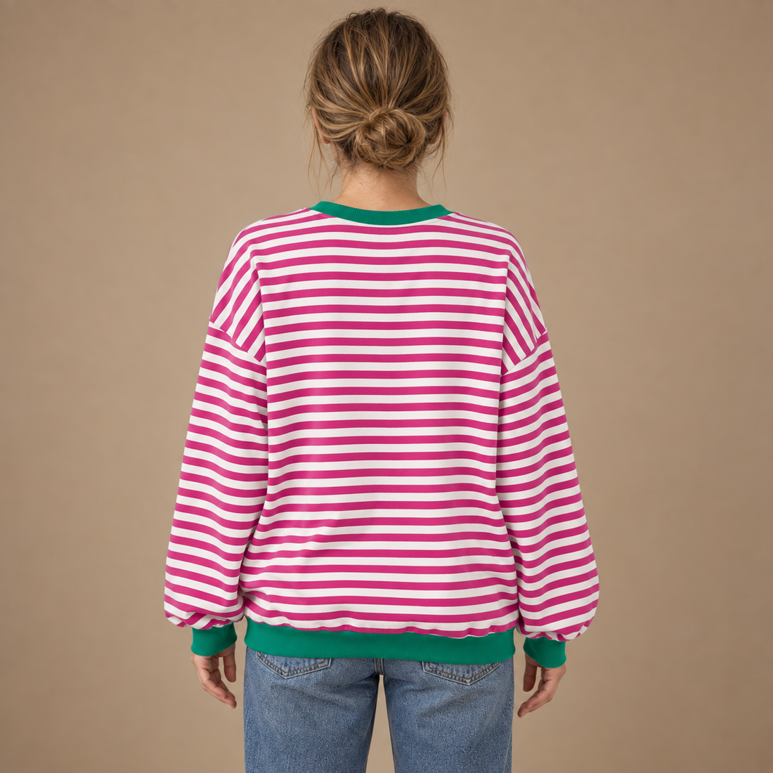 Oversized sweatshirt til dame med retrostriber