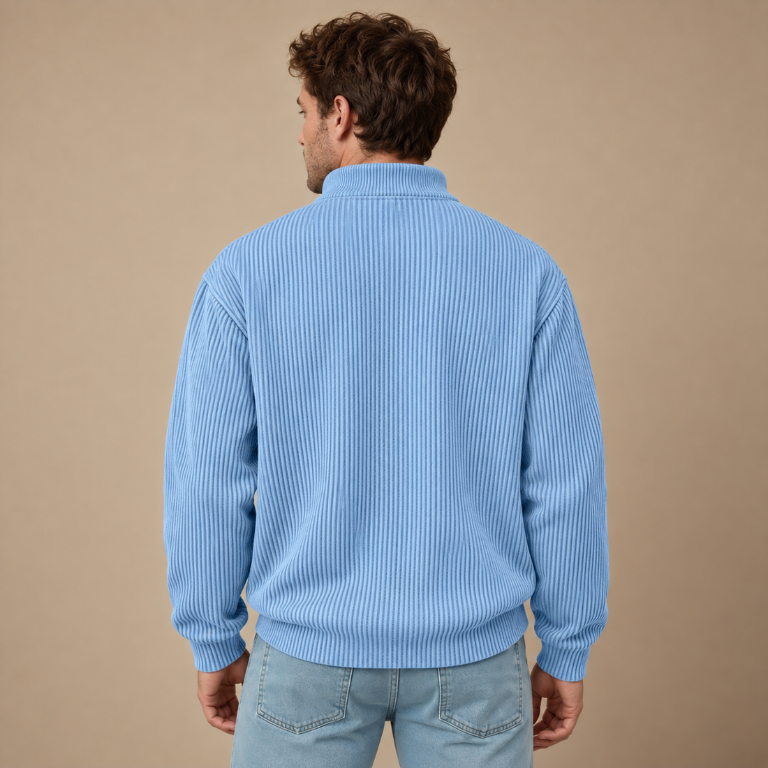 Strikket herresweater med halv lynlås