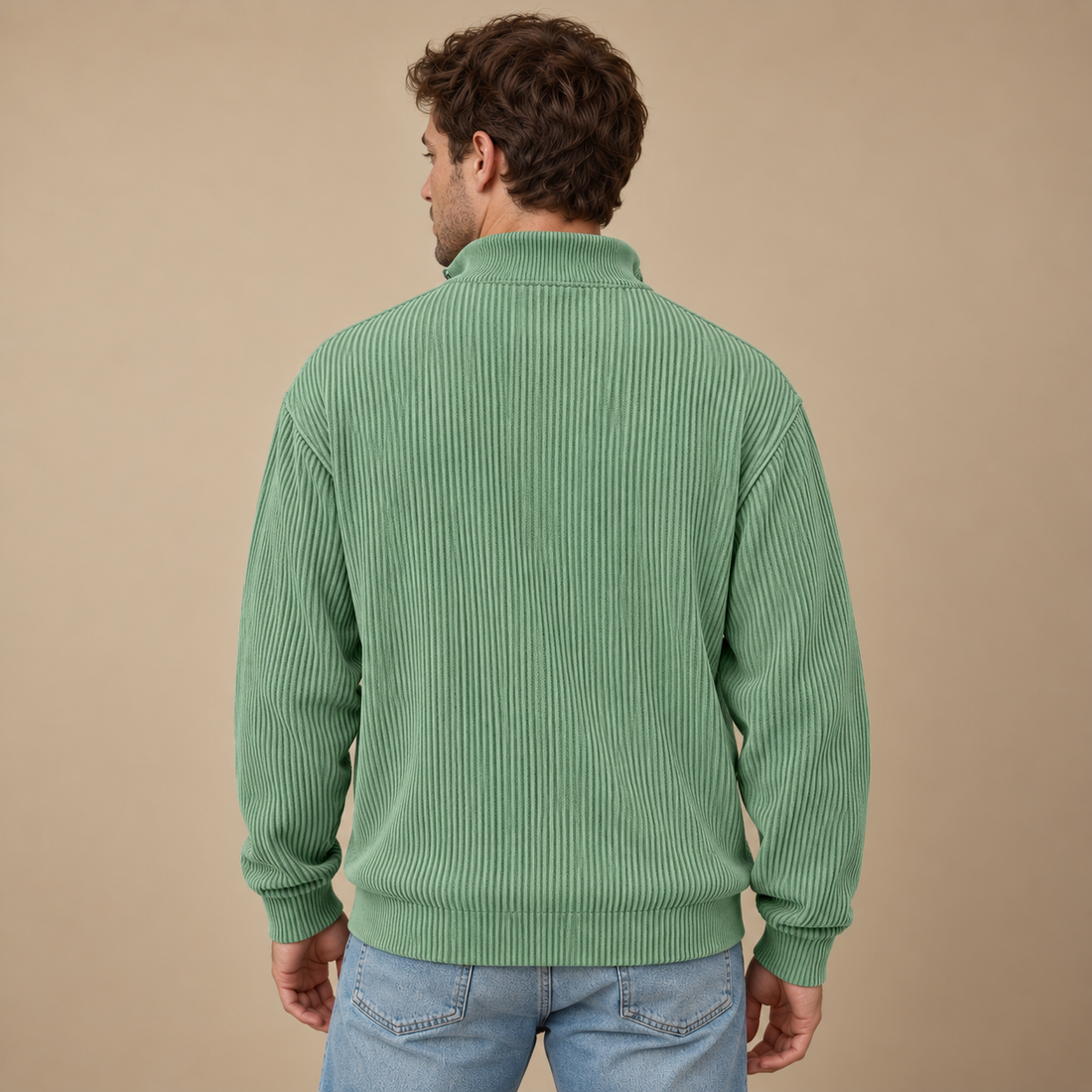 Strikket herresweater med halv lynlås