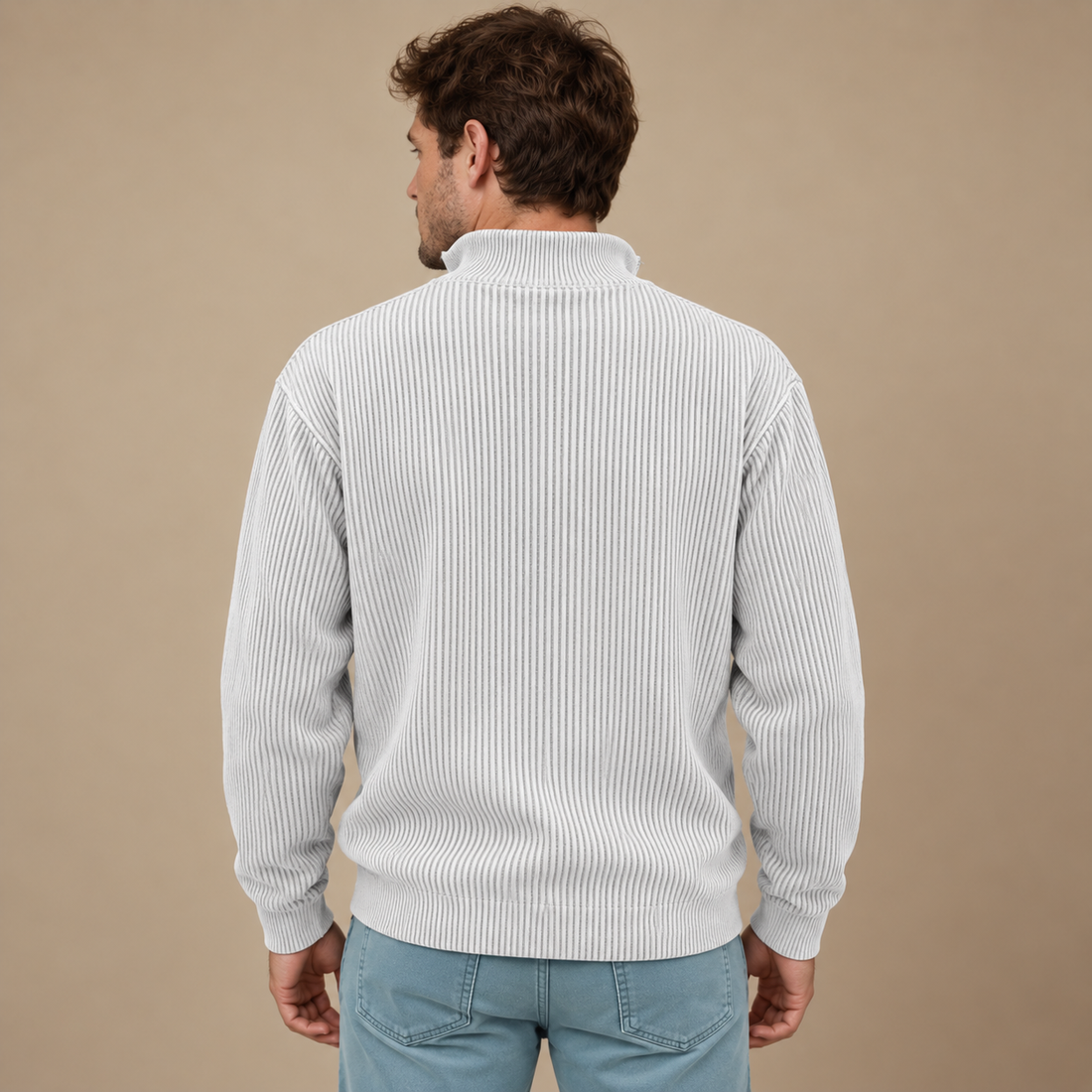 Strikket herresweater med halv lynlås
