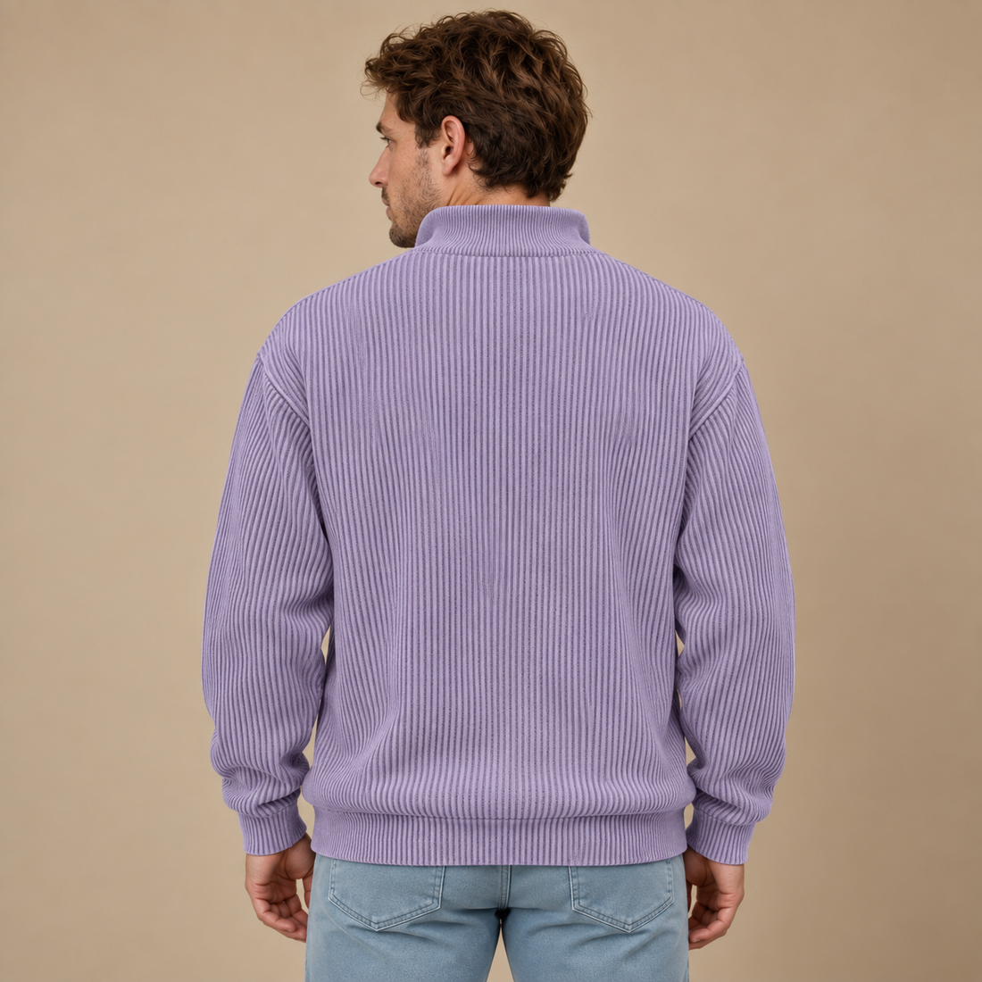 Strikket herresweater med halv lynlås