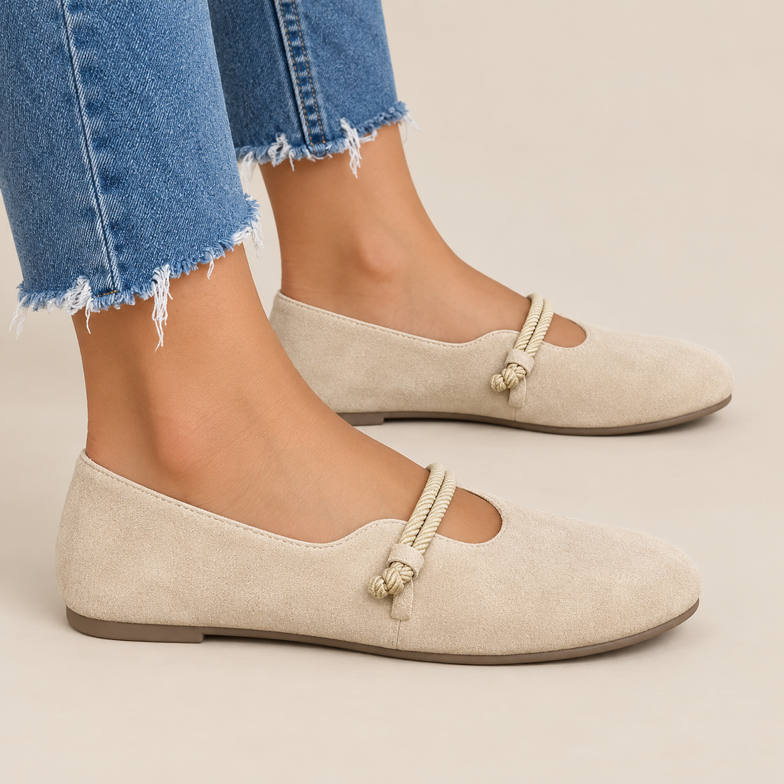 Ortopædiske slip-on sko til dame med rebdetalje