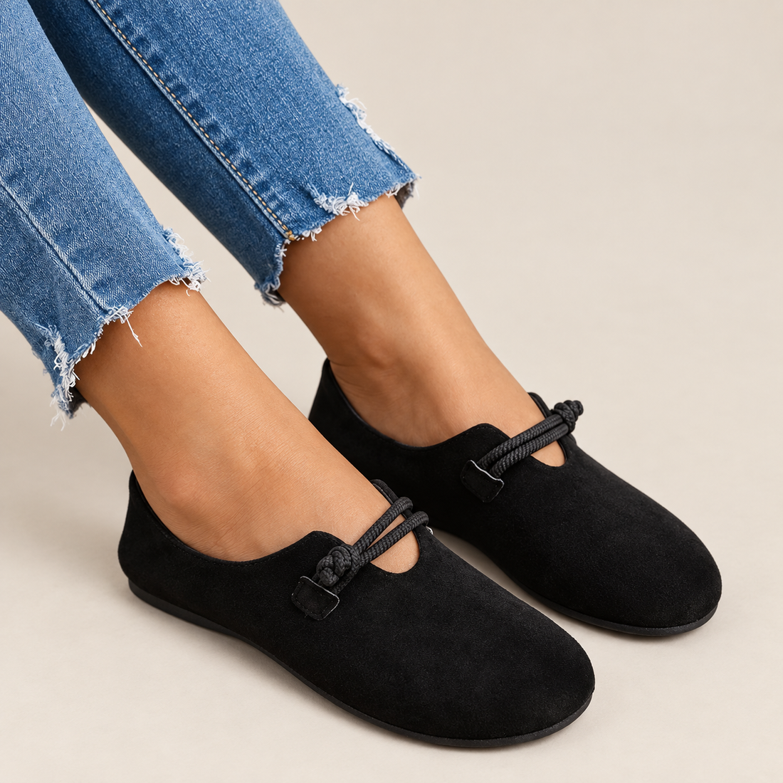 Ortopædiske slip-on sko til dame med rebdetalje
