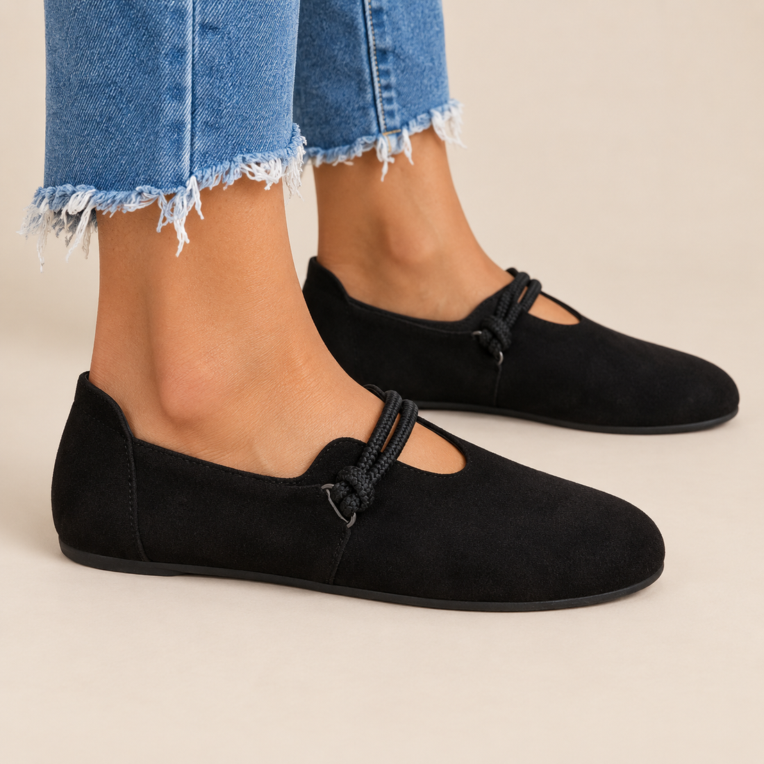 Ortopædiske slip-on sko til dame med rebdetalje